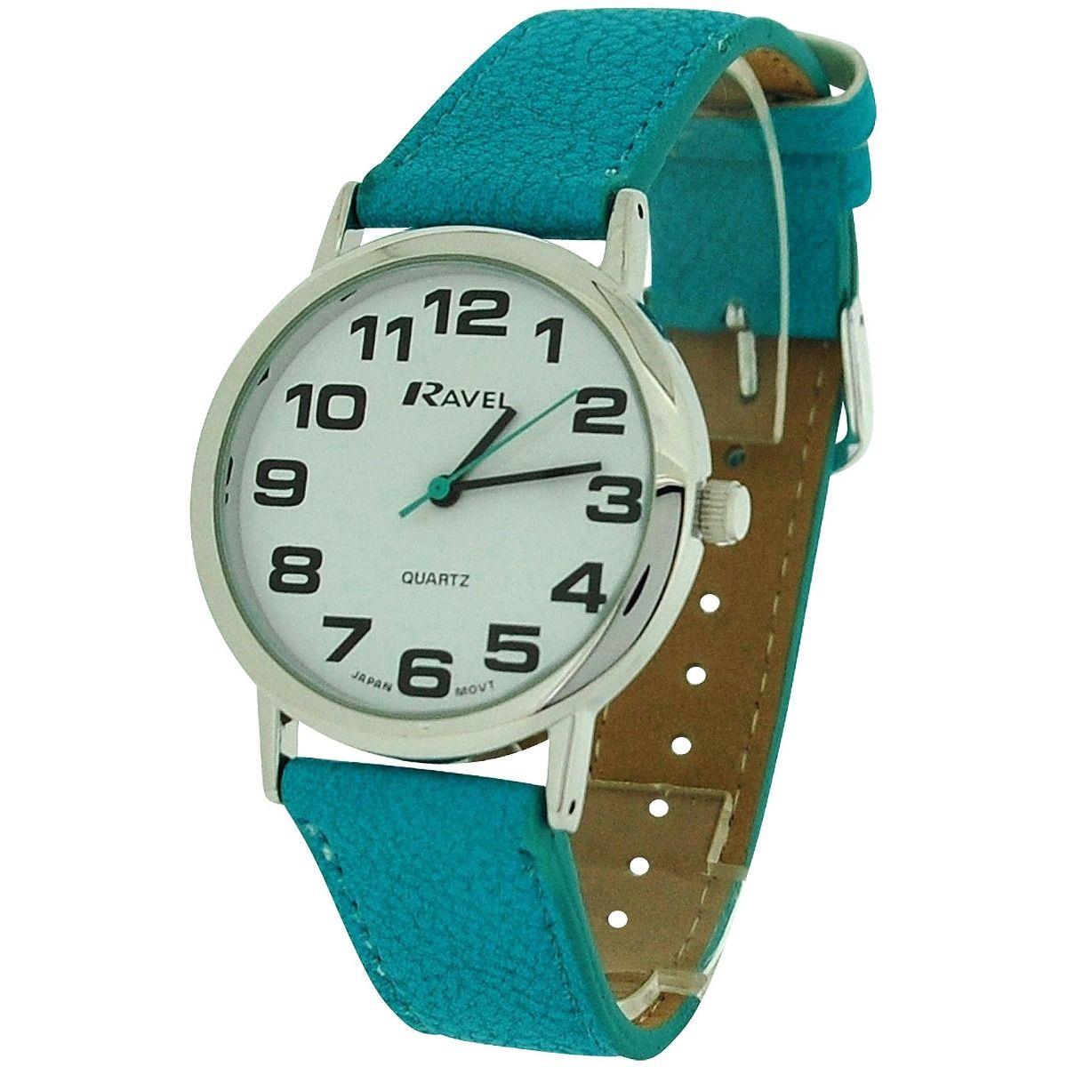 Ravel Unisex Classic Big Dial Blue Leather Strap Watch