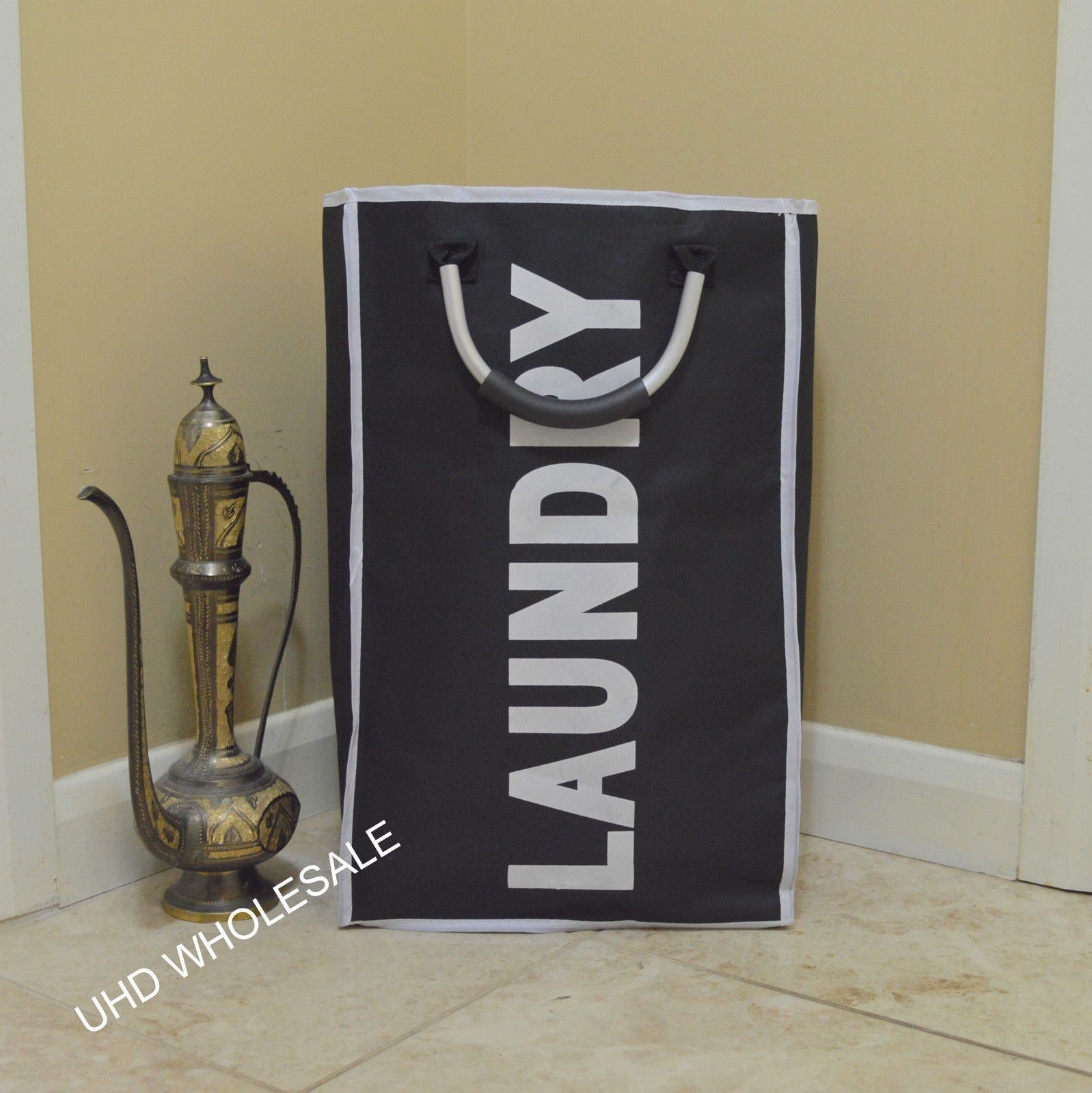 Single Laundry Bag with Aluminium Handles, Black
