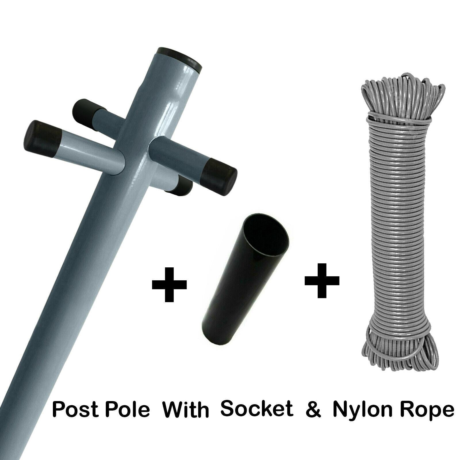 2-Piece Heavy Duty Clothes Post Washing Line with Socket, 2.4m Overall Height, Powder Coated Steel, 38mm x 1.0mm Thickness, Grey and Black