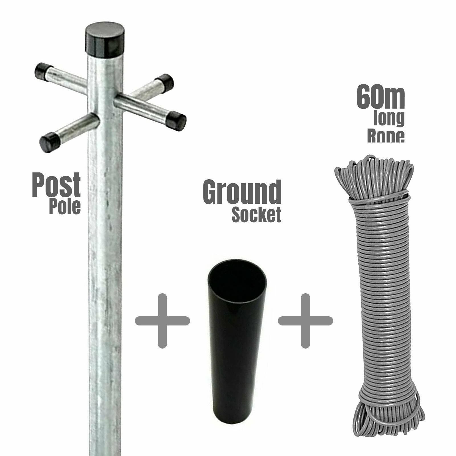 Heavy Duty Galvanized Outdoor Washing Line Pole, Telescopic Support, 2.6m Height