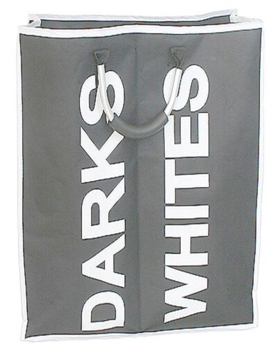 Double Laundry Bag with Metal Handles, Light Grey, 100% Polyester