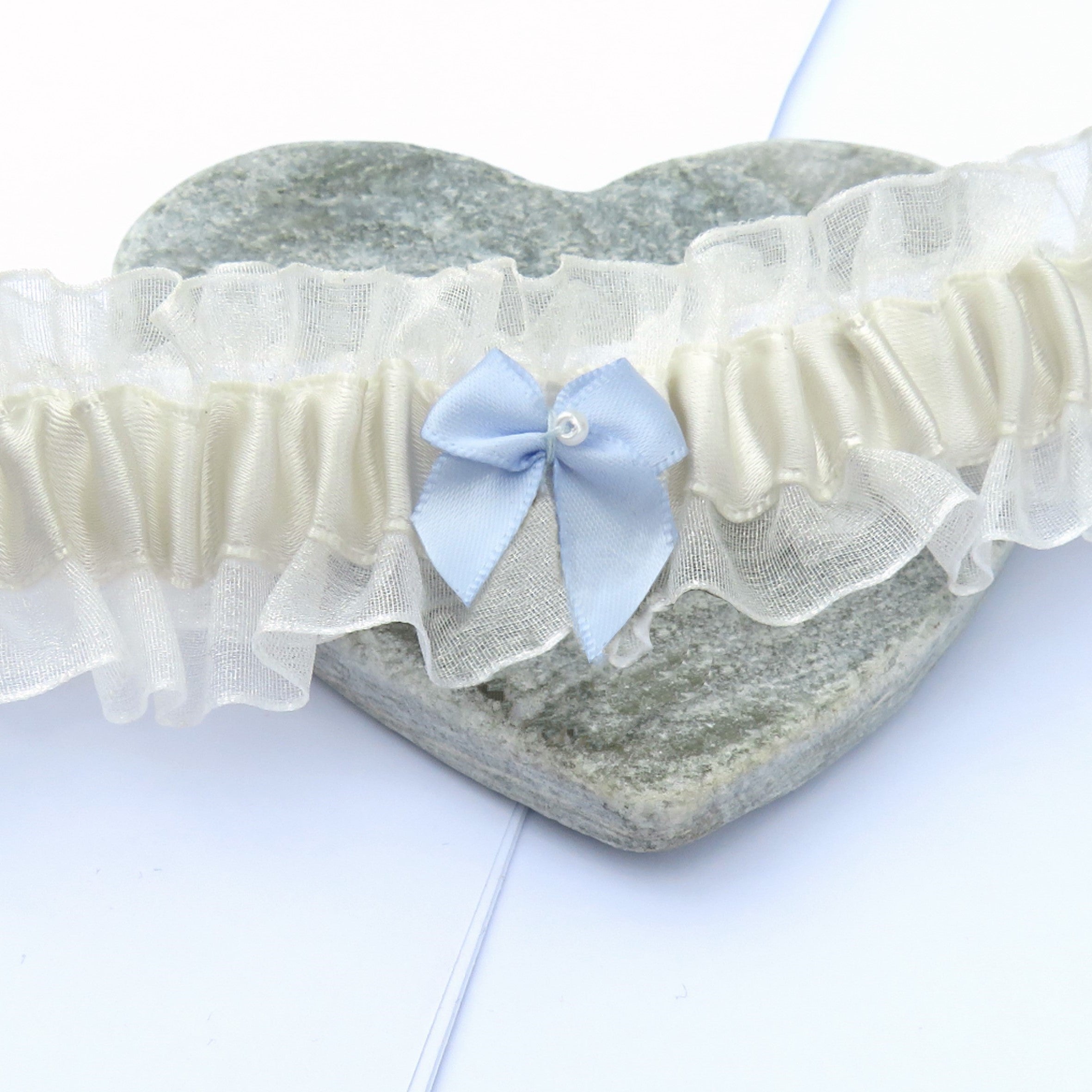 Handmade Something Blue Bow Wedding Garter with Pearl