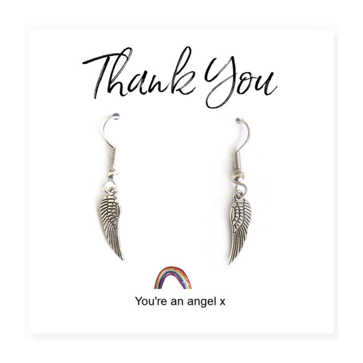Angel Wing Earrings Thank You Gift on Rainbow Card