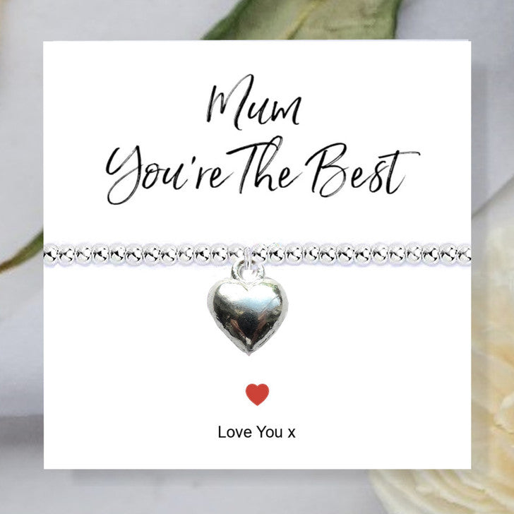 Mum You're The Best Silver Plated Beaded Stretch Bracelet with Message Card and Gift Box