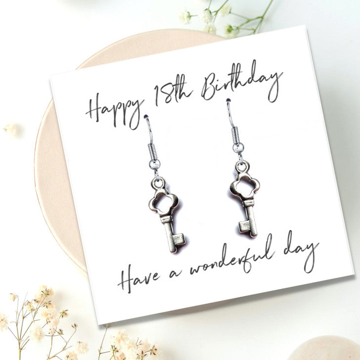 Happy 18th Birthday Silver Plated Earrings with Message Card and Gift Box
