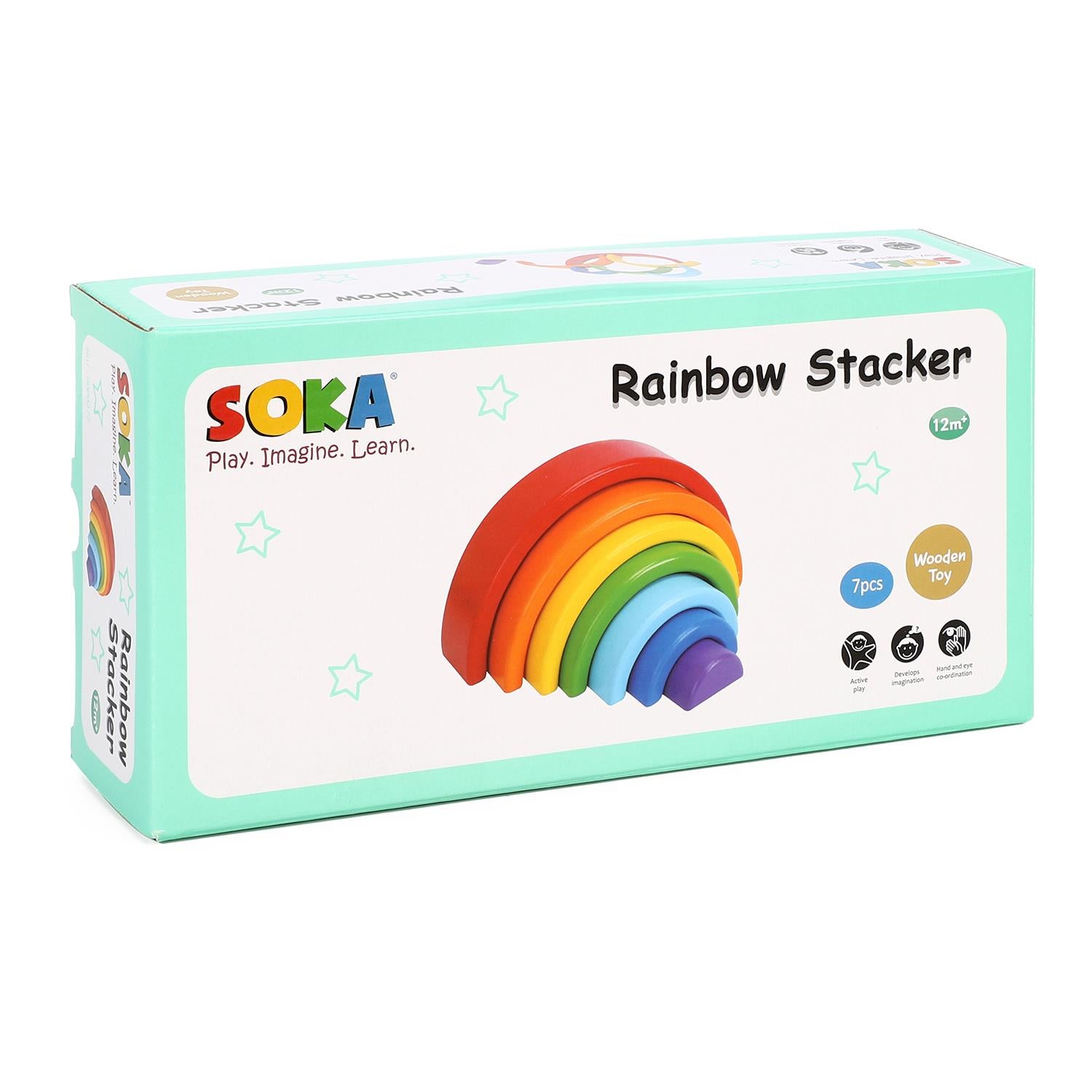 SOKA Rainbow Wooden Stacker Toy, 7-Piece Educational Game
