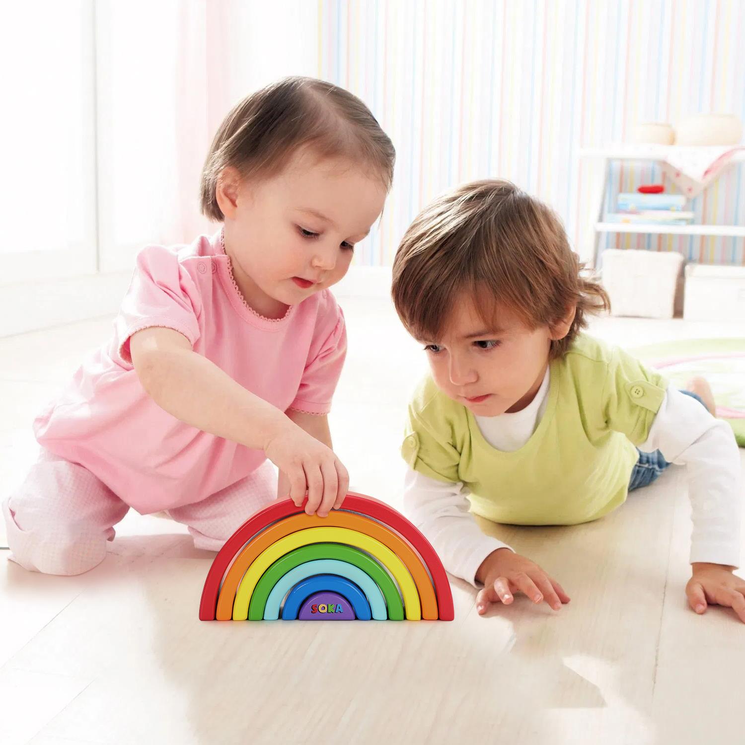 SOKA Rainbow Wooden Stacker Toy, 7-Piece Educational Game