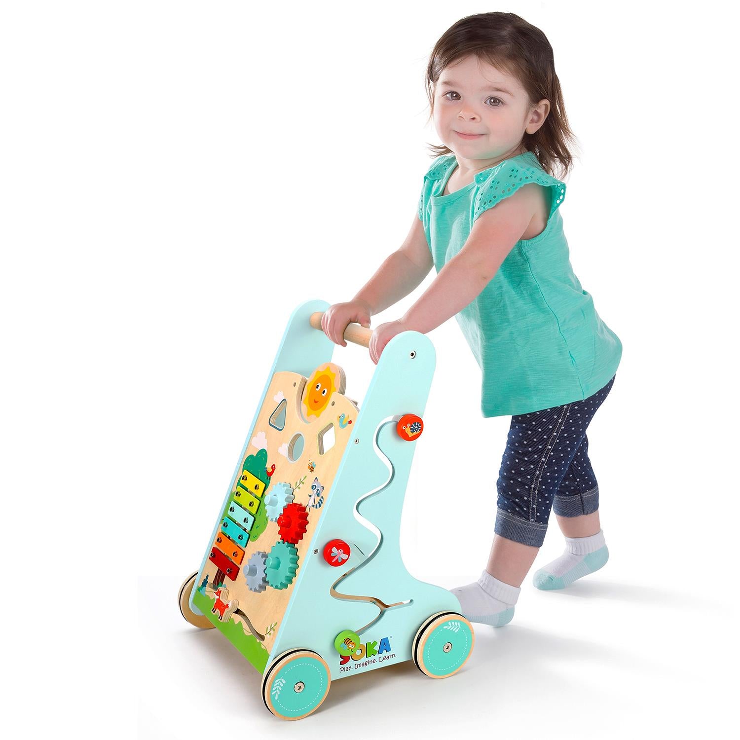 SOKA Play Imagine Learn Forest Walker Baby Walker with 3 Wooden Blocks and 4 Non-Slip Rimmed Wheels
