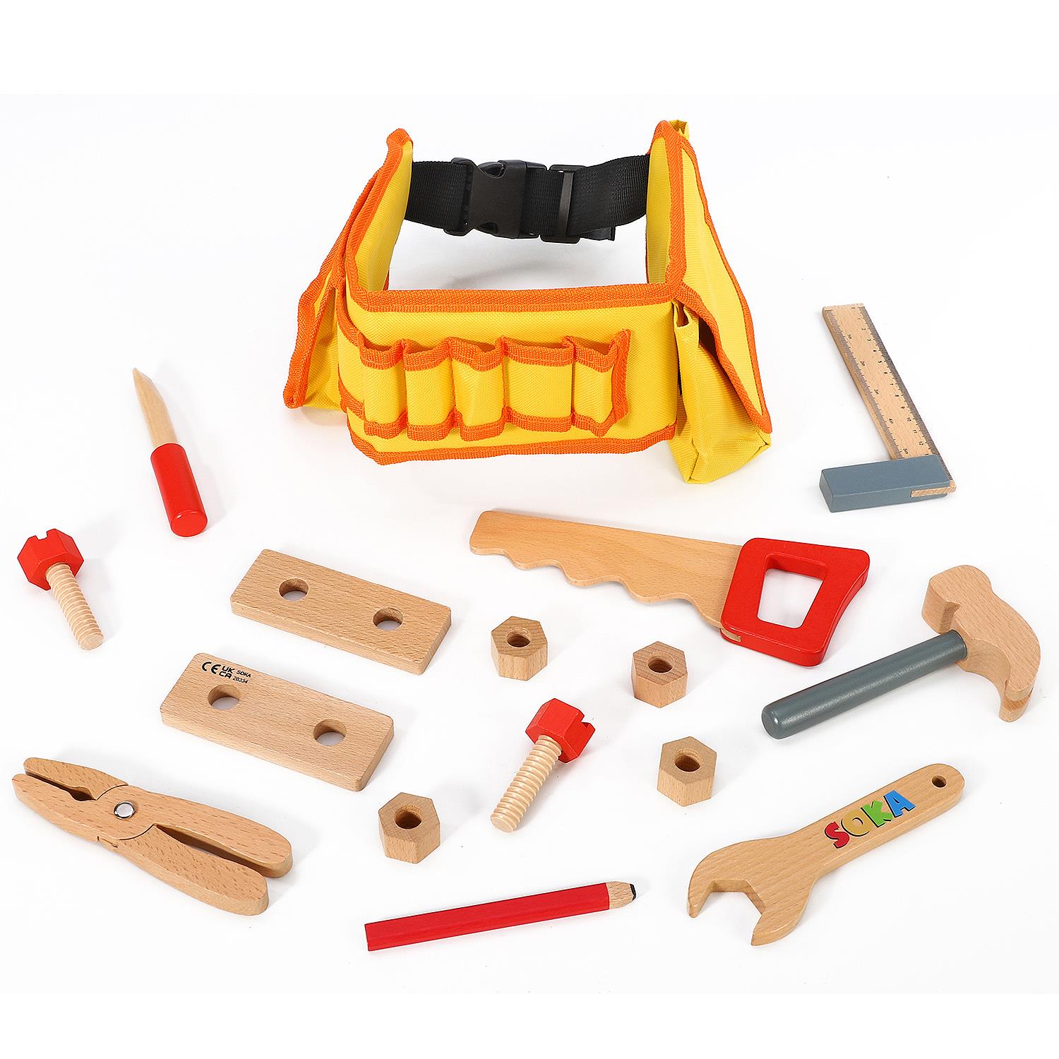SOKA My Tool Belt Wooden Pretend Play Tool Set with Adjustable Belt and Accessories