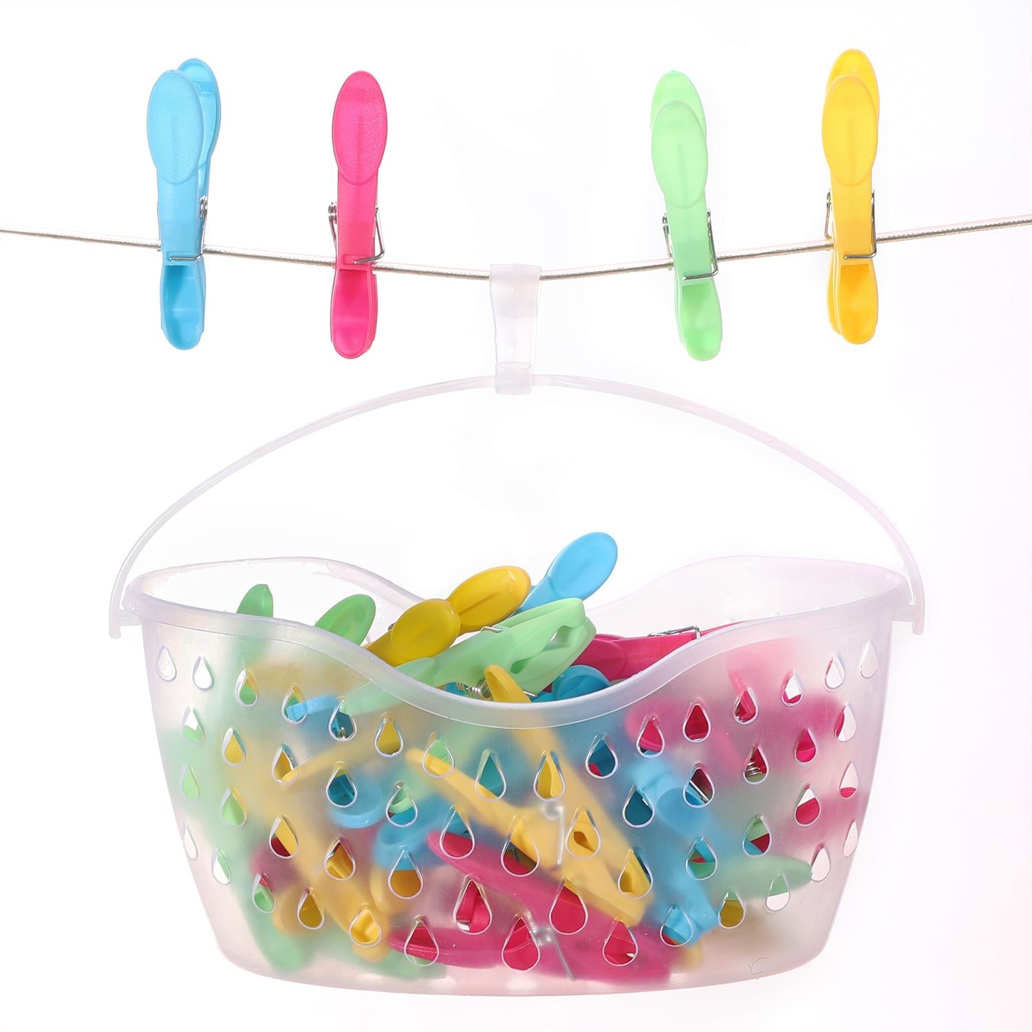 Vinsani 36 Piece Plastic Clothes Peg Set with Basket, Multicoloured, Strong Grip
