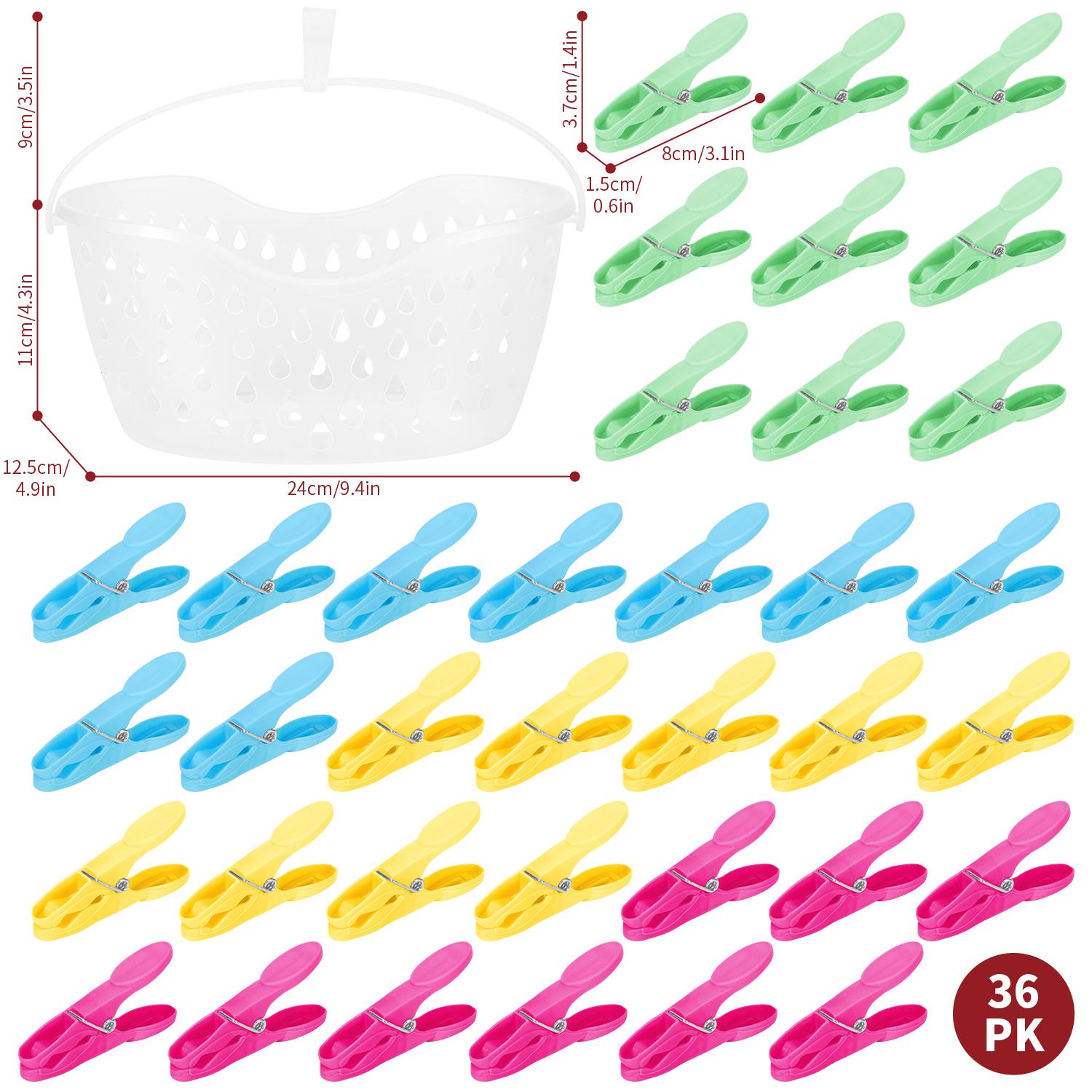 Vinsani 36 Piece Plastic Clothes Peg Set with Basket, Multicoloured, Strong Grip