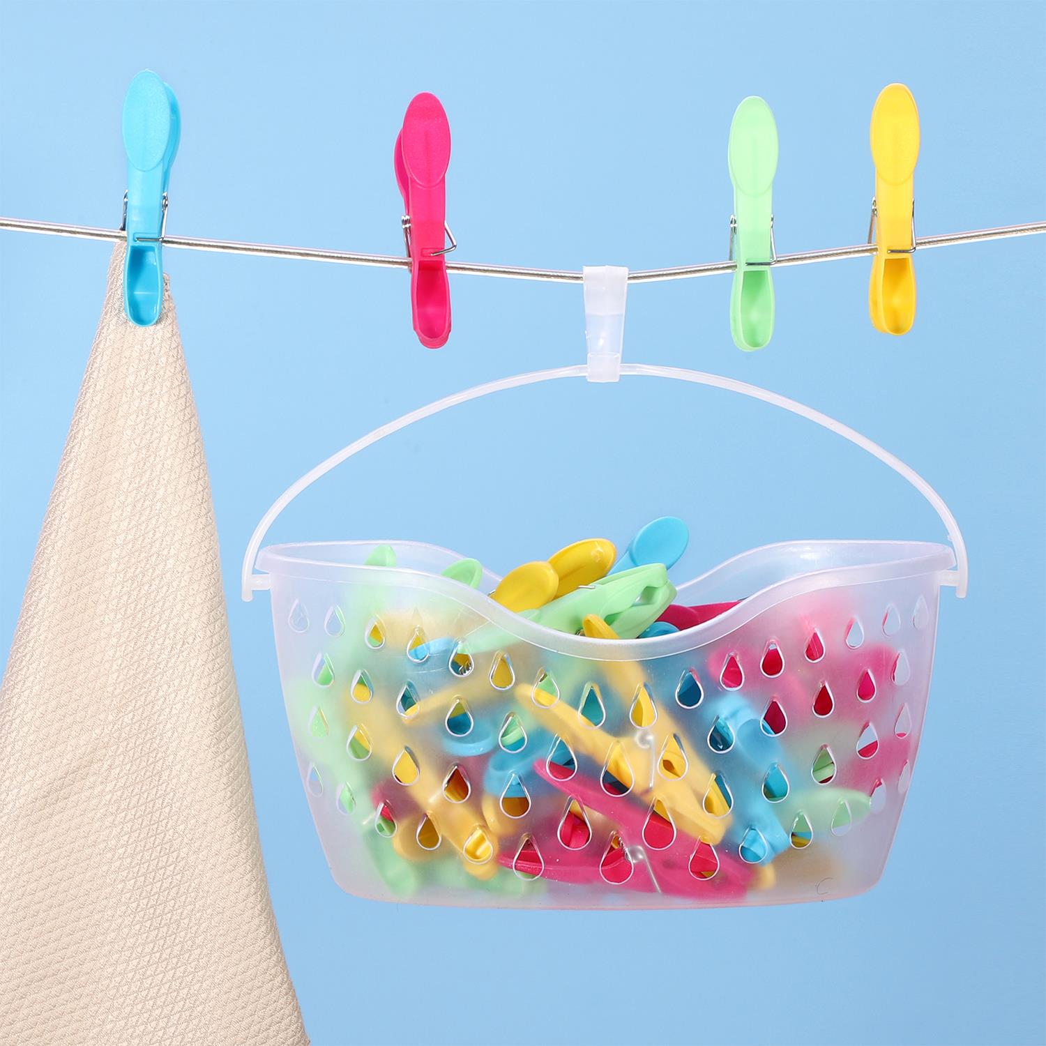 Vinsani 36 Piece Plastic Clothes Peg Set with Basket, Multicoloured, Strong Grip