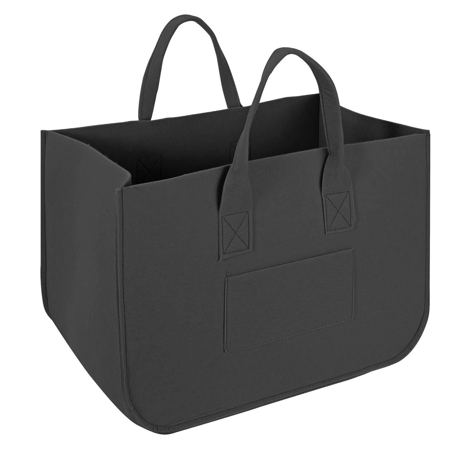 Vinsani 2 Pack Black Felt Storage Basket Organisers with Handles, Foldable Storage Baskets