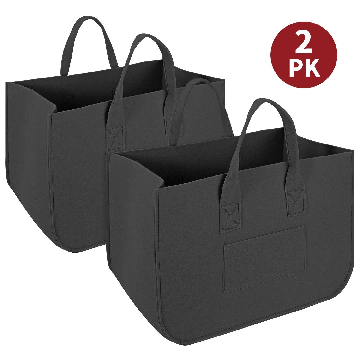 Vinsani 2 Pack Black Felt Storage Basket Organisers with Handles, Foldable Storage Baskets
