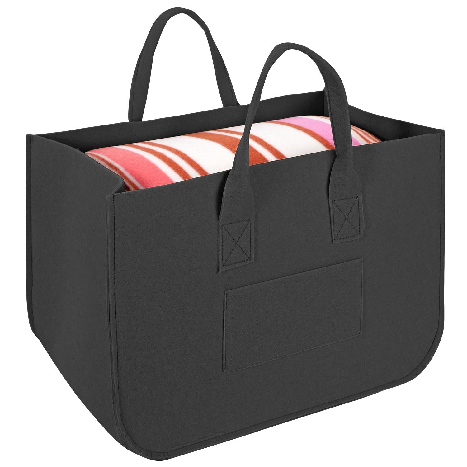 Vinsani 2 Pack Black Felt Storage Basket Organisers with Handles, Foldable Storage Baskets