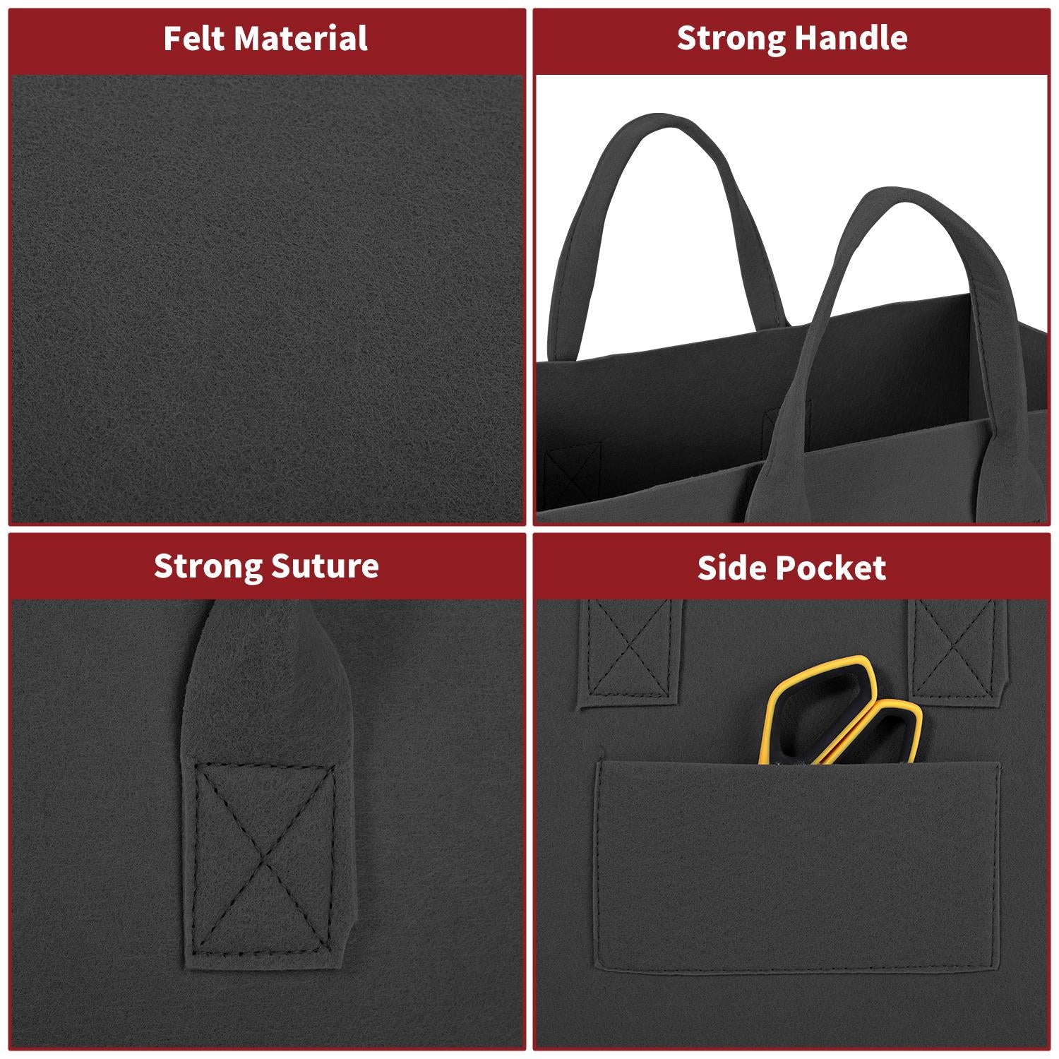 Vinsani 2 Pack Black Felt Storage Basket Organisers with Handles, Foldable Storage Baskets