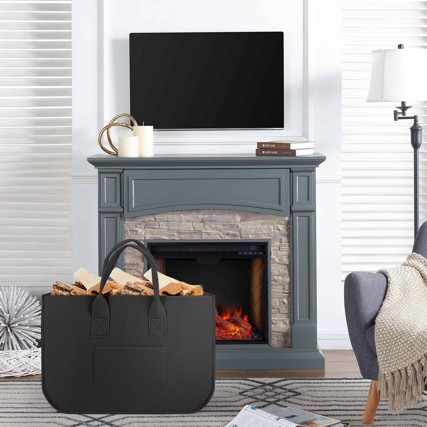 Vinsani 2 Pack Black Felt Storage Basket Organisers with Handles, Foldable Storage Baskets
