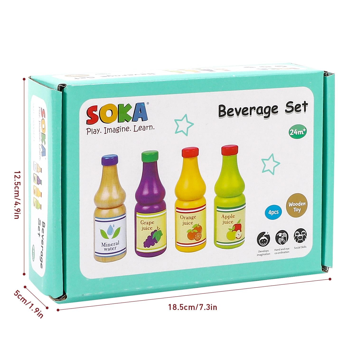 SOKA Wooden Beverage Play Set, 4-Piece Pretend Play Toy