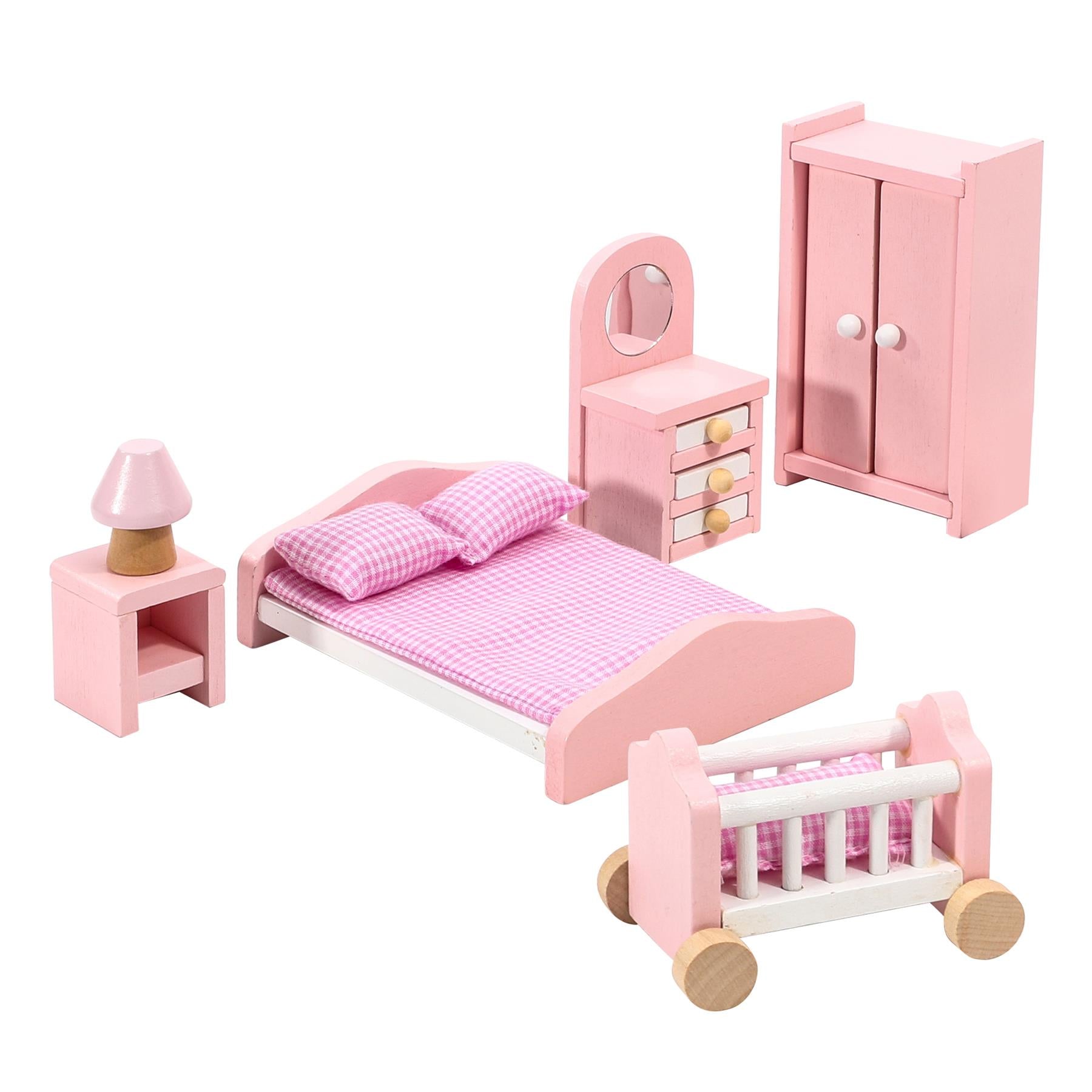 SOKA Play Imagine Learn 6-Piece Wooden Dollhouse Bedroom Furniture Set