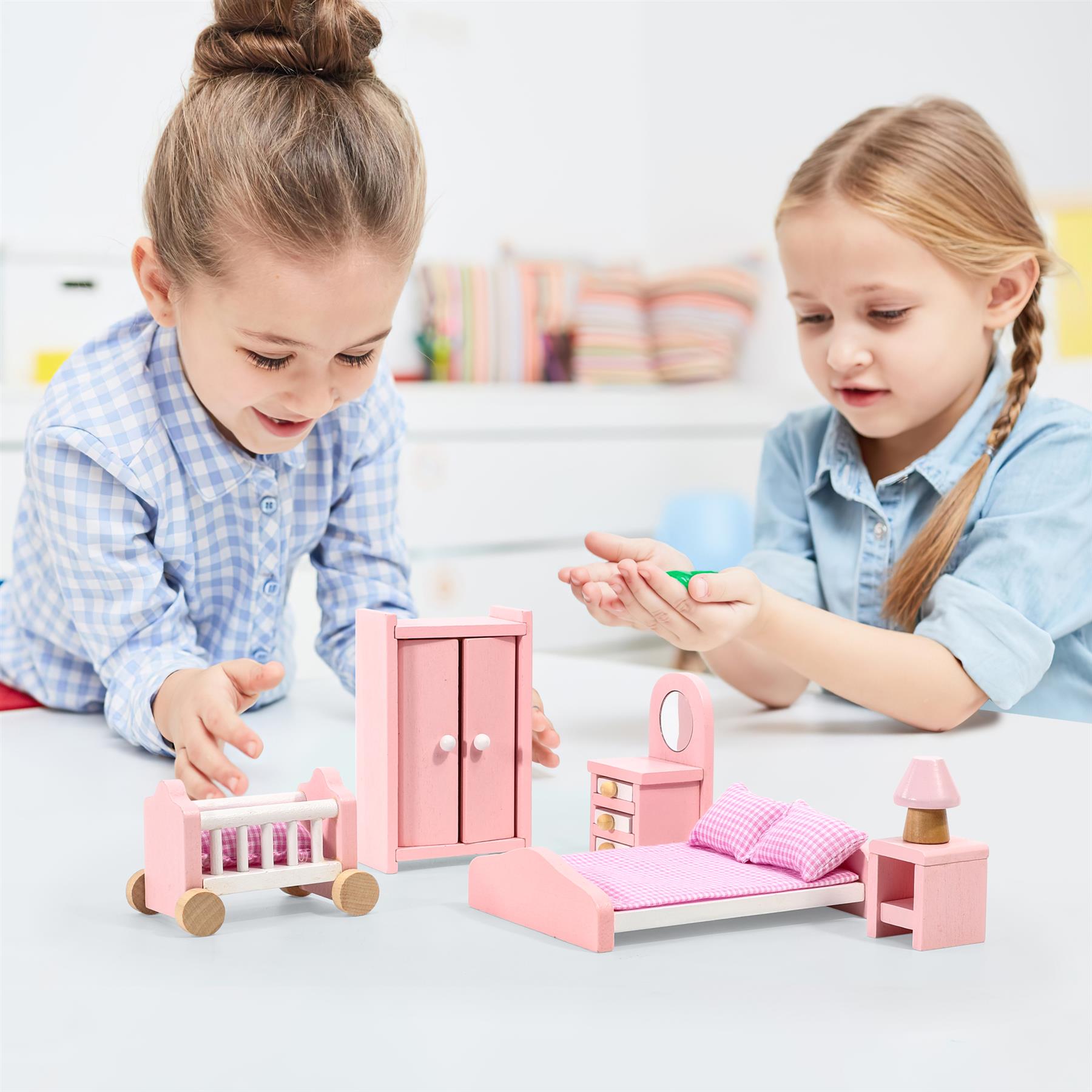 SOKA Play Imagine Learn 6-Piece Wooden Dollhouse Bedroom Furniture Set