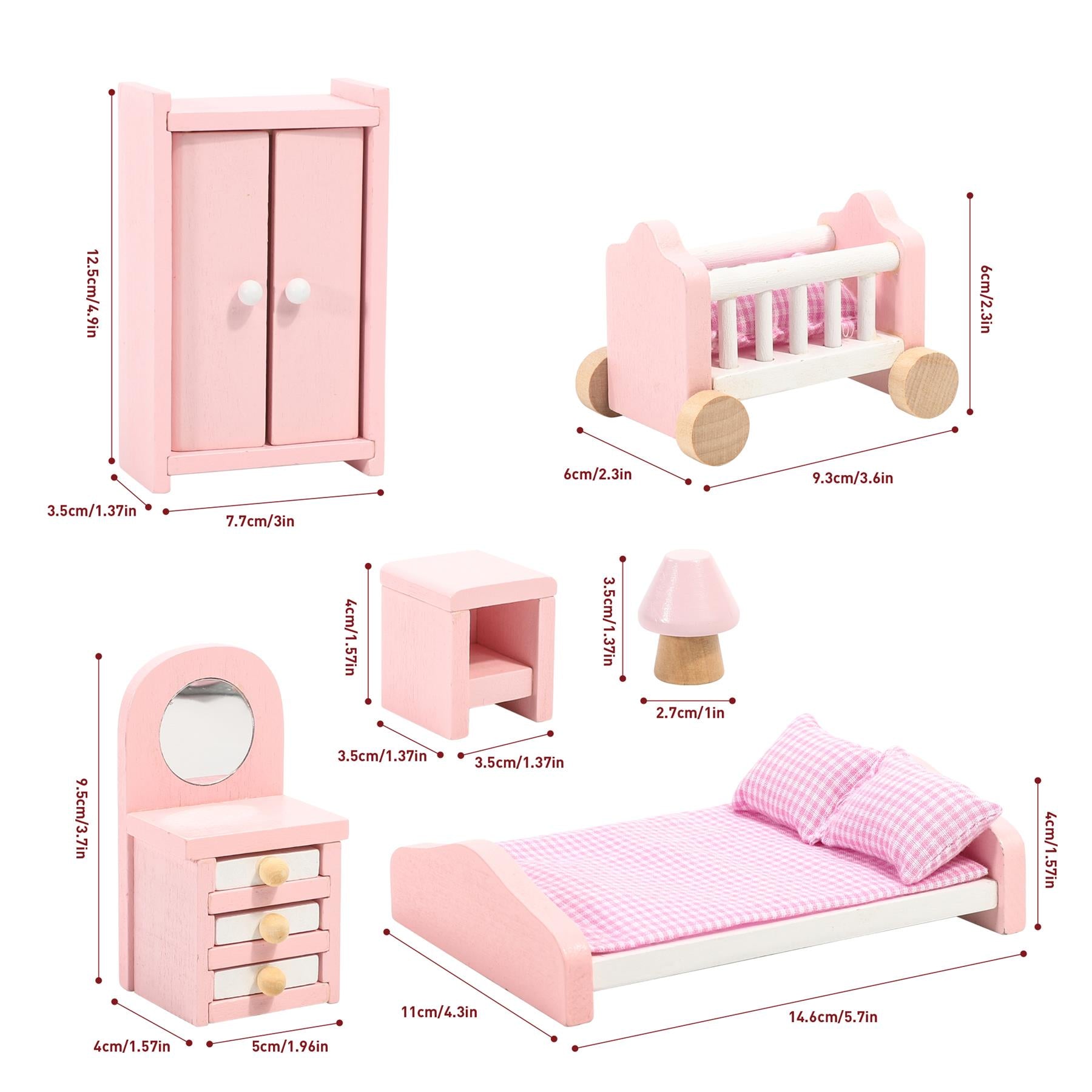 SOKA Play Imagine Learn 6-Piece Wooden Dollhouse Bedroom Furniture Set