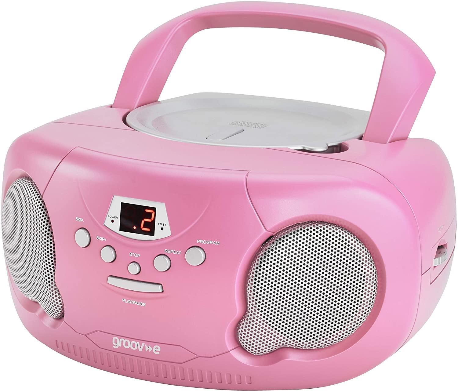 Groove Pink CD Boombox with AM/FM Radio and Headphone Jack