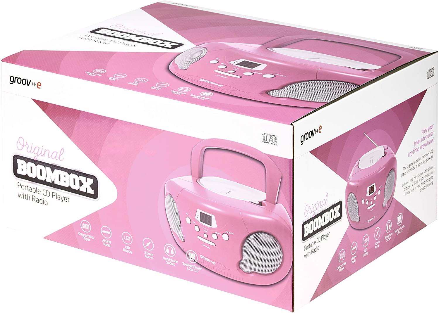 Groove Pink CD Boombox with AM/FM Radio and Headphone Jack