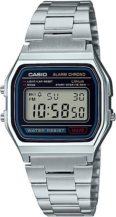 Casio Digital Watch, Stainless Steel Band, Silver, A158WA-1DF