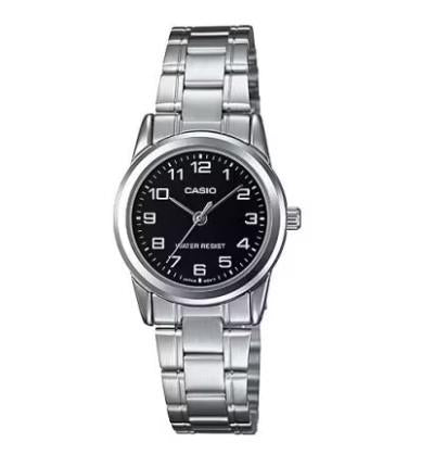Casio Women's Analogue Easy Reader Black Dial Stainless Steel Watch