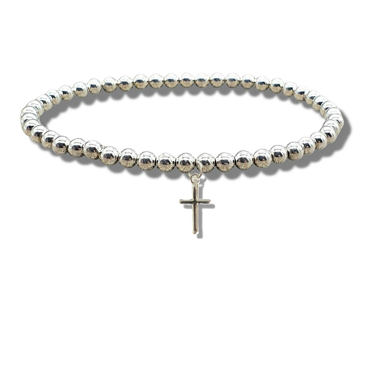 Girls Silver Beaded Mini Cross Bracelet