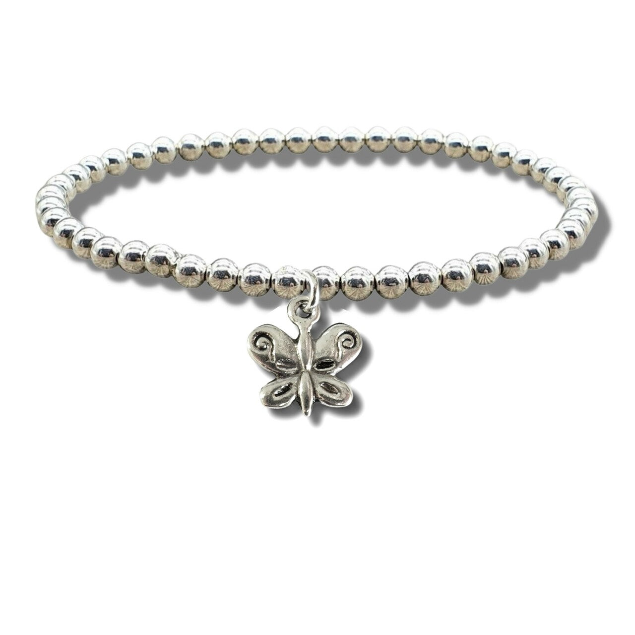 Silver Butterfly Beaded Bracelet