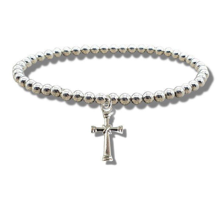 Silver Beaded Cross Bracelet