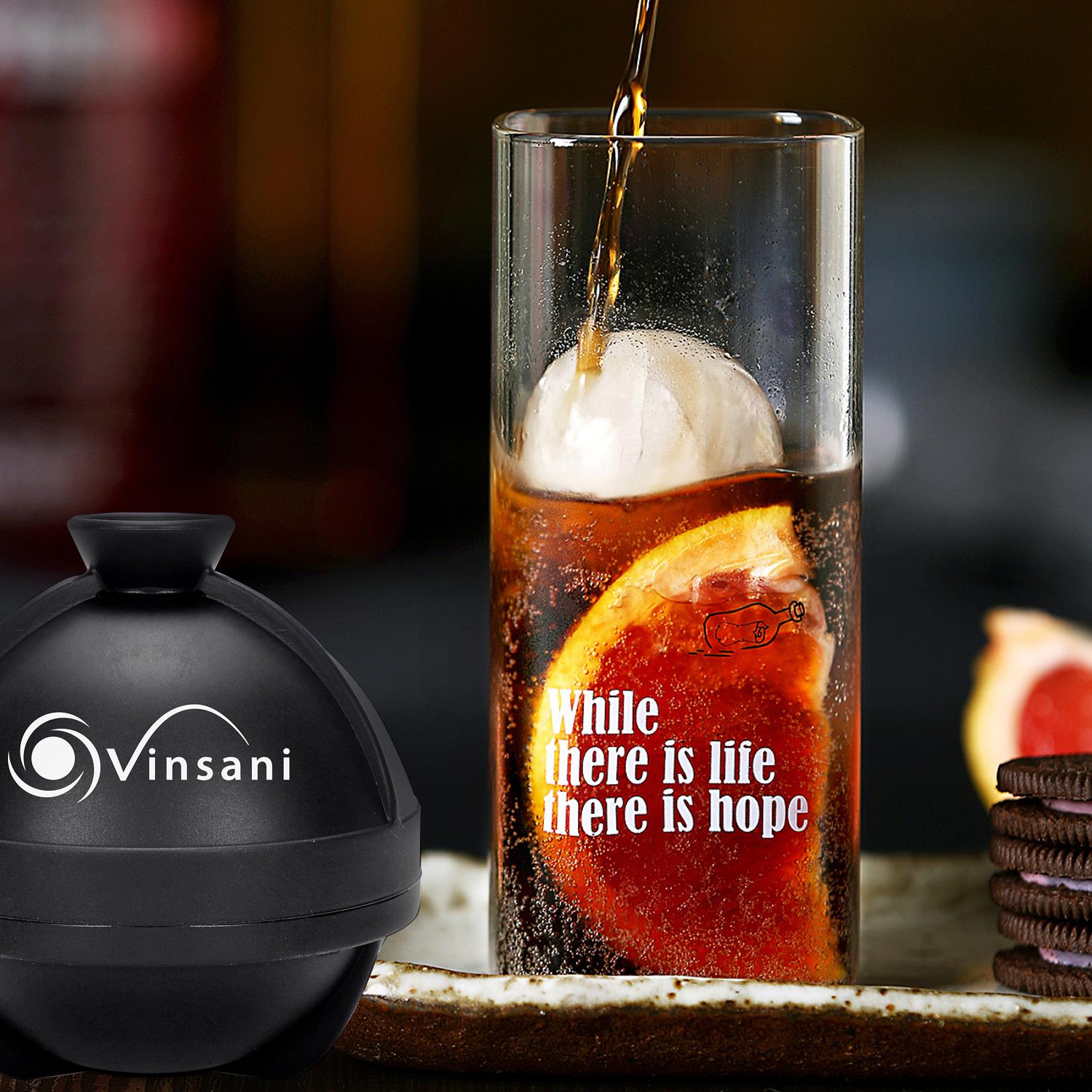 Vinsani 2 Pack Large Silicone Ice Ball Moulds with Lids
