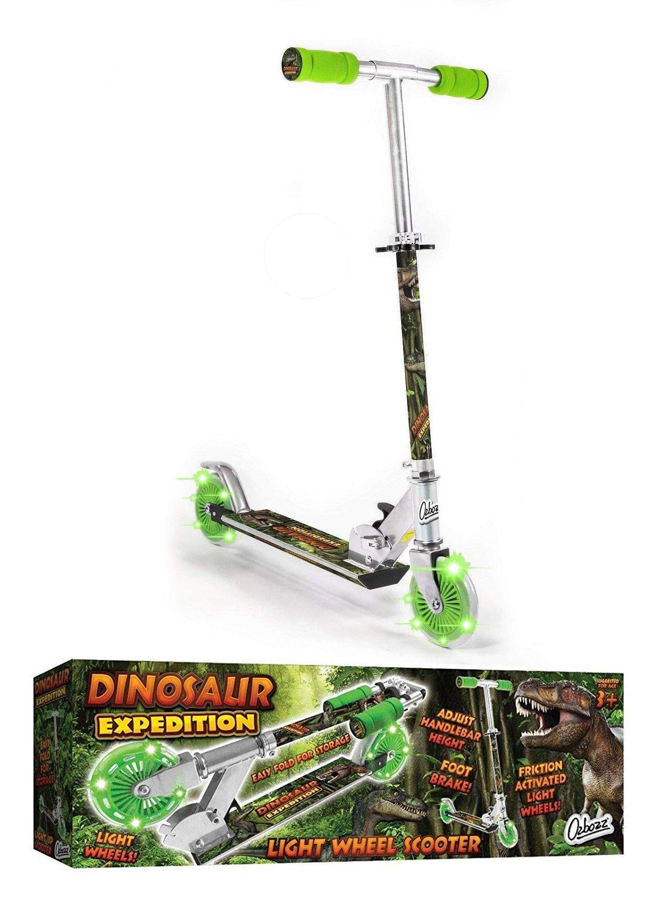 Dinosaur 2-Wheel Push Scooter with Light-Up Wheels, Adjustable Handle