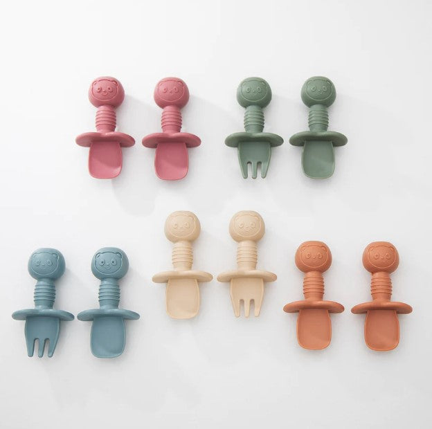 Baby silicone cutlery sets in multiple colours