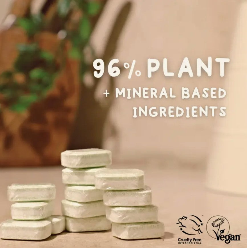 The best dishwasher tablets for you, your family and the planet. WHAT IT IS: 40x eco-friendly dishwasher tablets All-in-one, includes rinse aid + dishwasher salt Only 21p a wash (auto-delivery) Effective against tough stains, even at 30 degrees Zero plastic, non-toxic and vegan Delivered through your letterbox