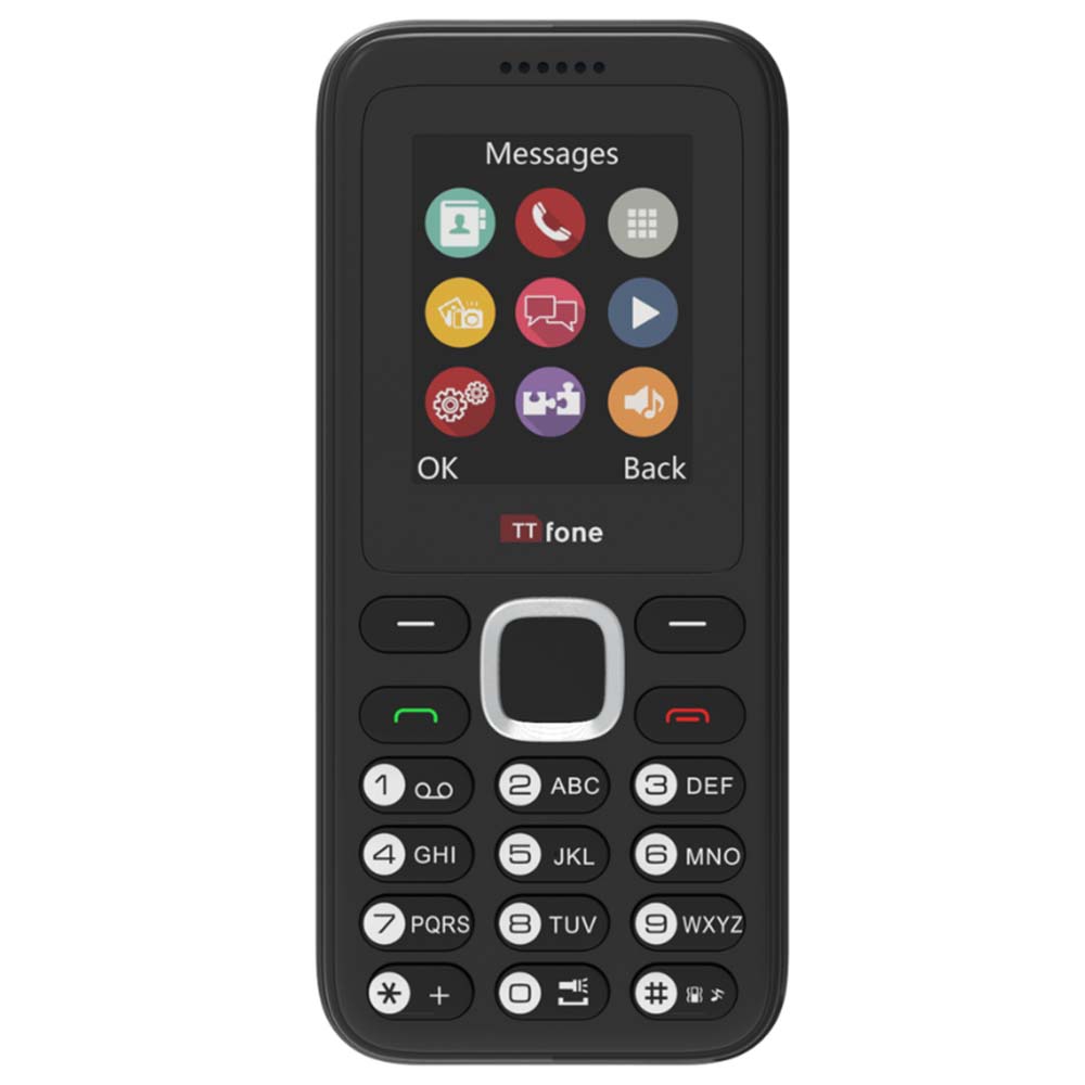 TTfone TT150 Unlocked Basic Mobile Phone UK Sim Free, Long Battery Life, Dual Sim with camera and games, easy to use, durable and light weight pay as you go - Black with USB Cable