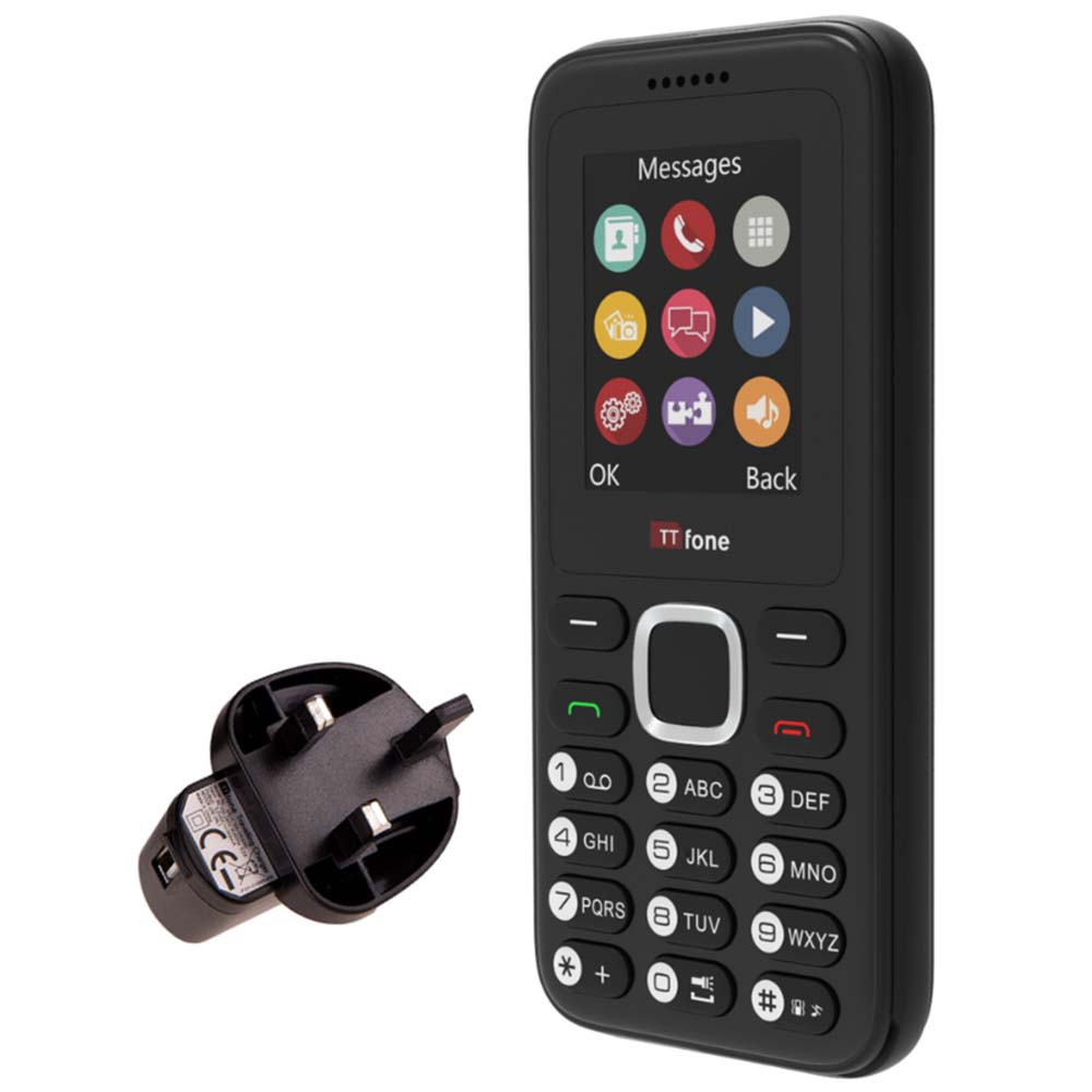 TTfone TT150 Unlocked Basic Mobile Phone, Dual SIM, Long Battery Life, Camera, Games, Black
