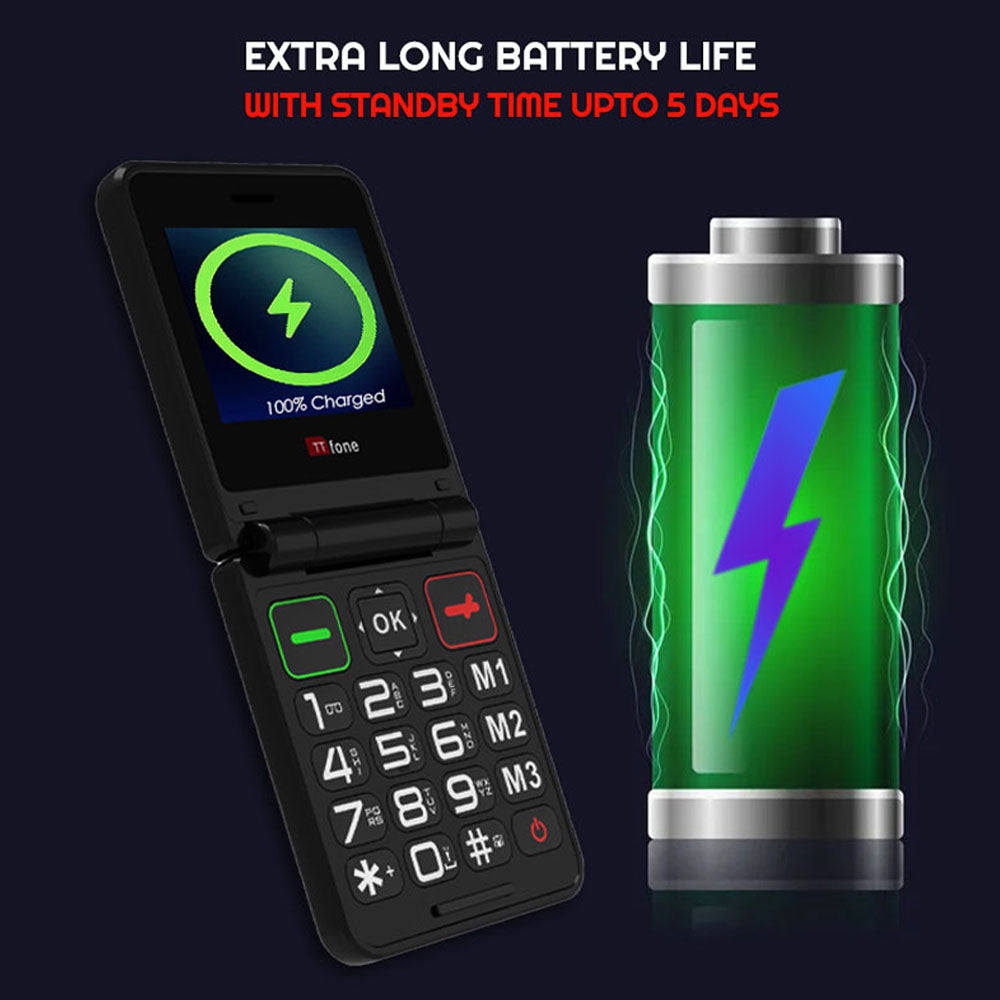 TTfone TT660 Flip Mobile Phone for Seniors - Folding Design, Big Buttons, Emergency Assistance, Long Battery Life with USB Cable EE Pay as you go