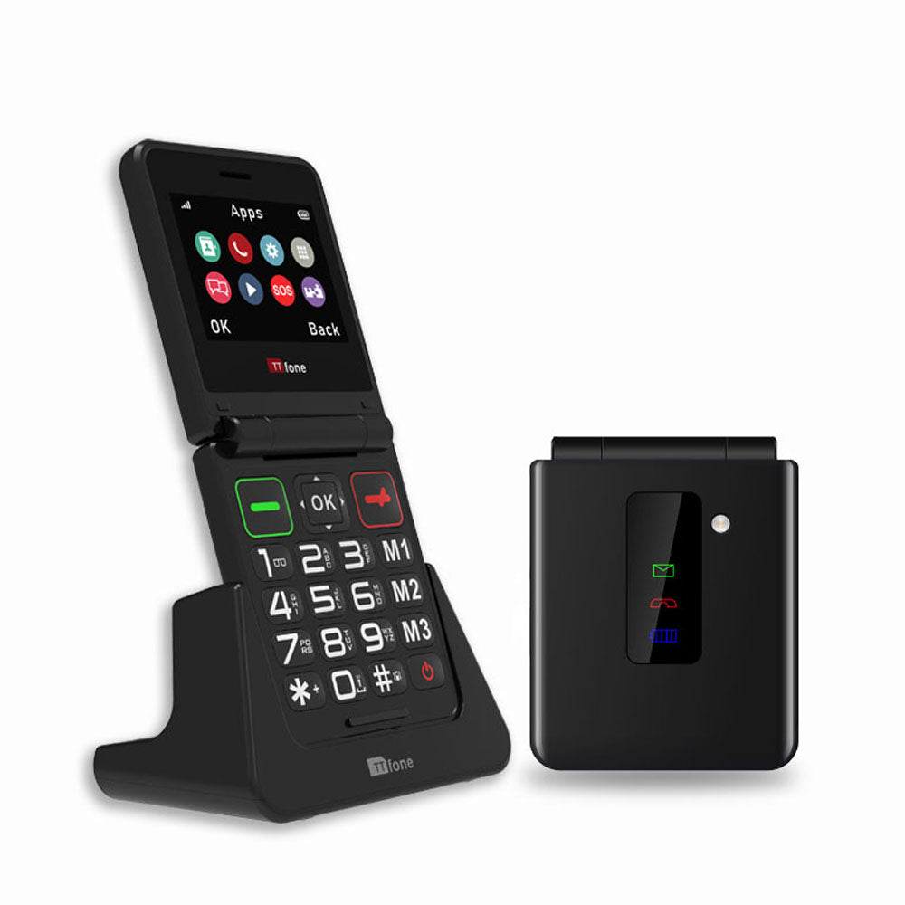 TTfone TT660 Flip Mobile Phone for Seniors - Folding Design, Big Buttons, Emergency Assistance, Long Battery Life with USB Cable Vodafone Pay as you go