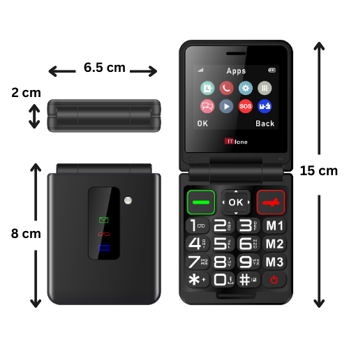 TTfone TT660 Flip Mobile Phone for Seniors - Folding Design, Big Buttons, Emergency Assistance, Long Battery Life with USB Cable Vodafone Pay as you go
