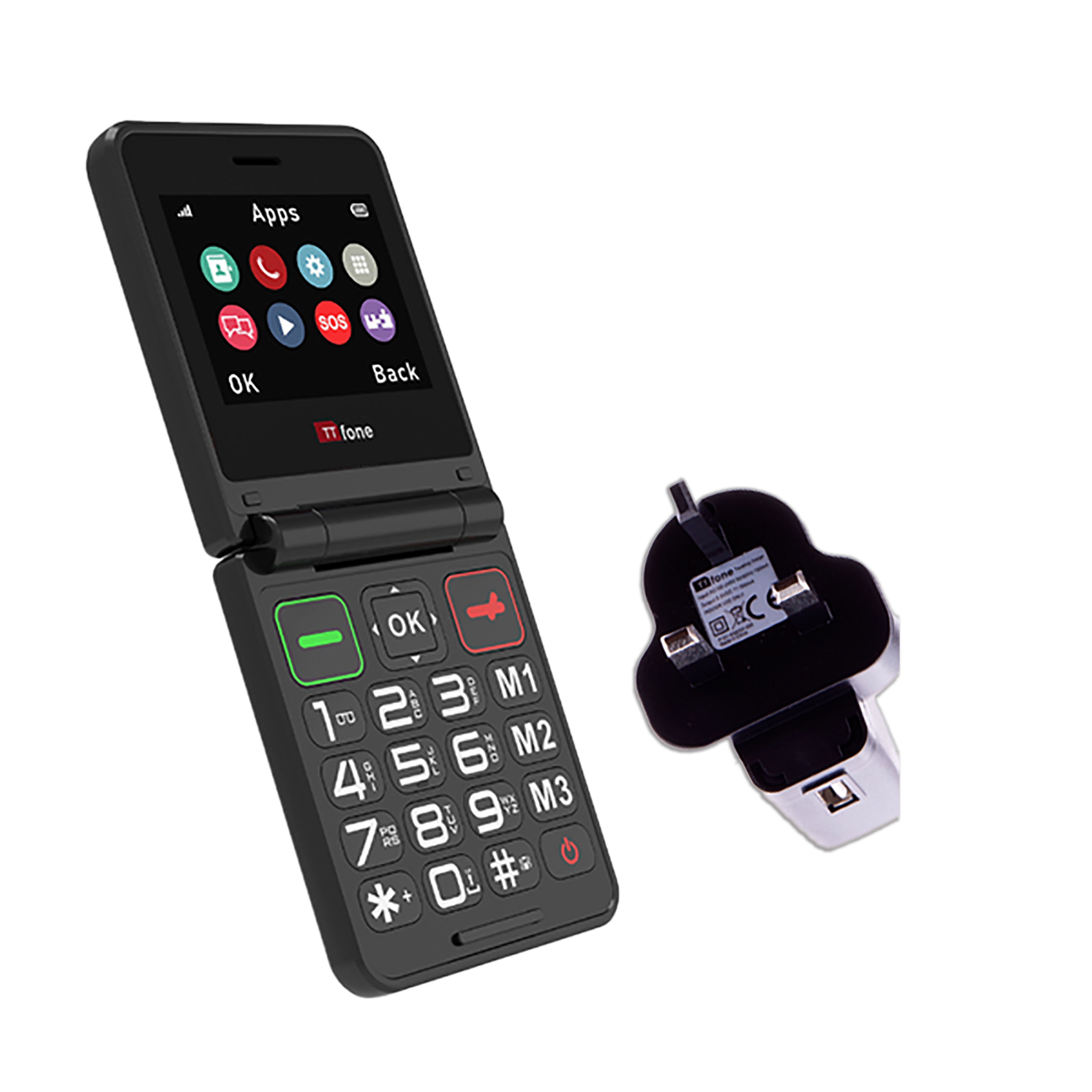 TTfone TT660 Flip Mobile Phone for Seniors - Folding Design, Big Buttons, Emergency Assistance, Long Battery Life with Mains Charger