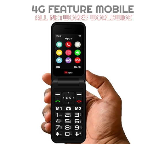 TTfone TT760 4G USB-C Mobile Phone for the Elderly, Simple and easy to use flip folding cell cheap and easy to use - Red with Mains Charger and EE Sim Card