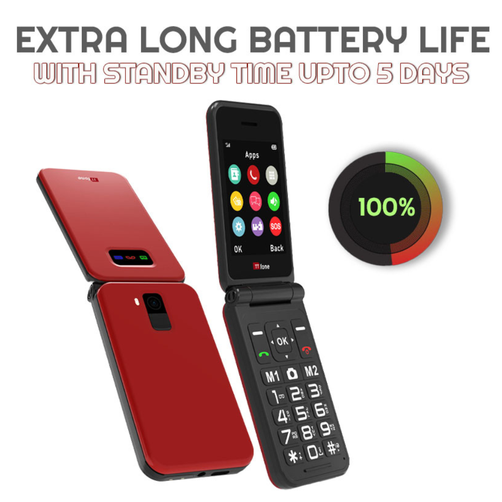 TTfone TT760 4G USB-C Mobile Phone for the Elderly, Simple and easy to use flip folding cell cheap and easy to use - Red with USB Cable Vodafone Pay as you go
