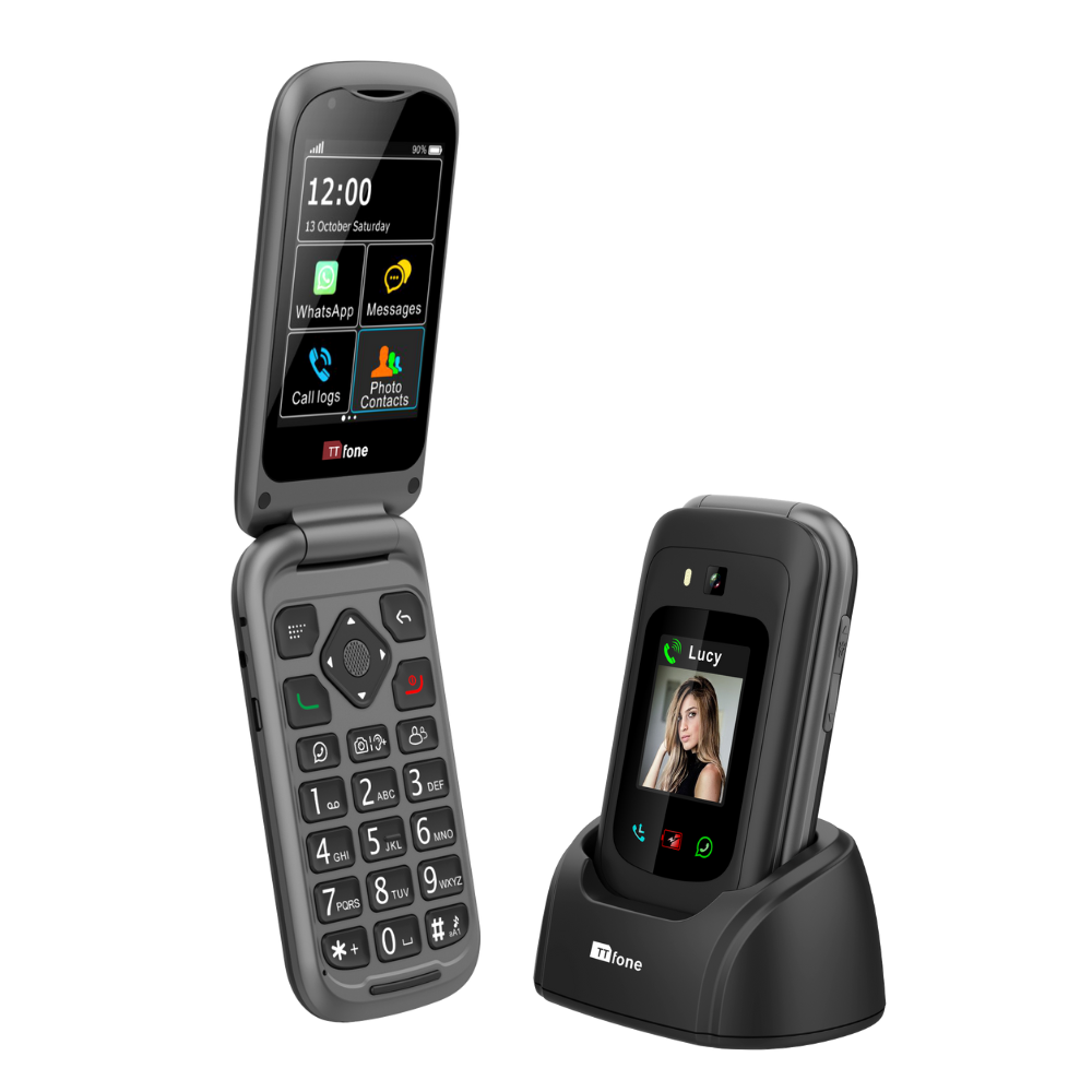 TTfone TT970 4G Senior Flip Phone with Touchscreen, Big Buttons, 8MP Camera, Emergency Assistance and Hearing Aid Compatible