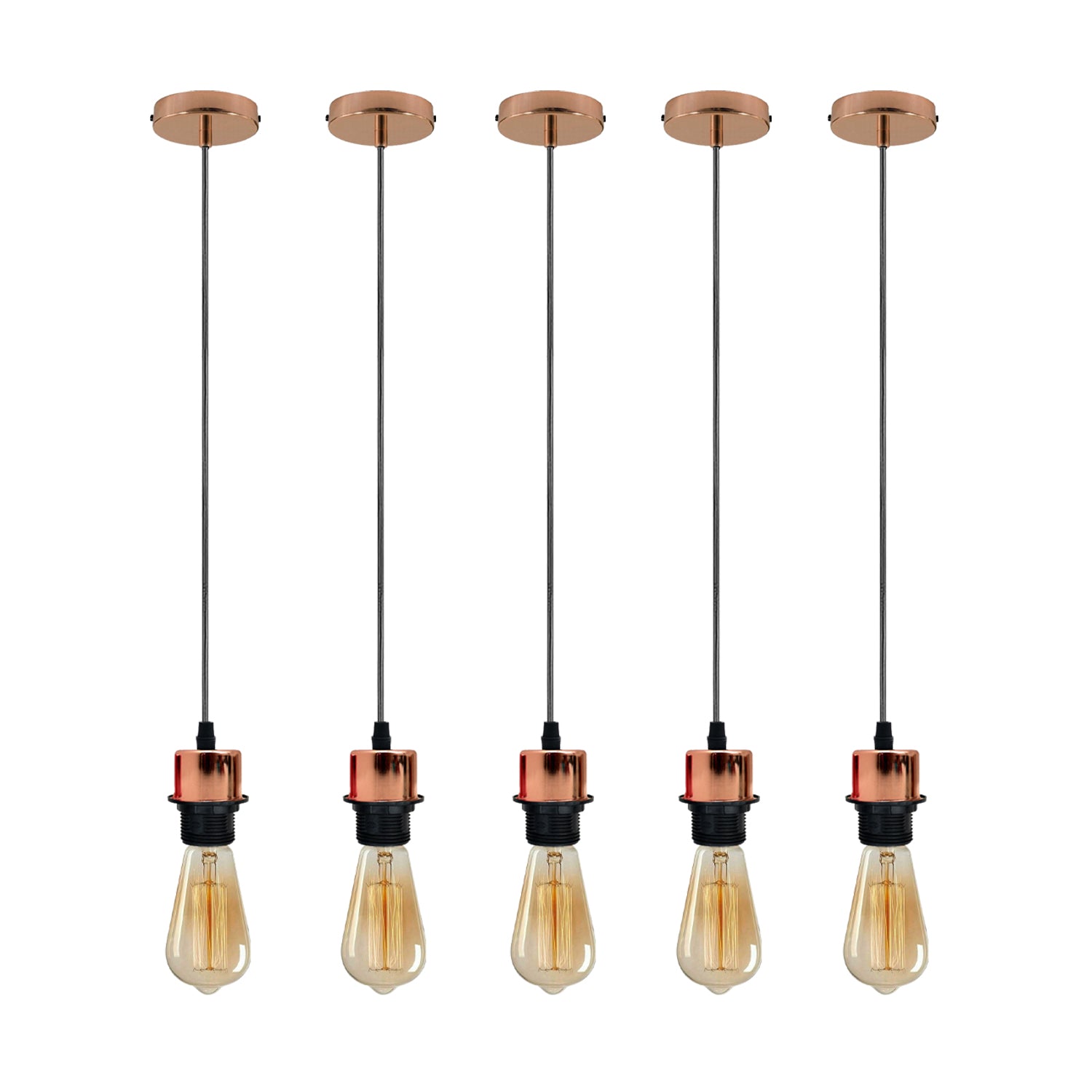 5 Pack Rose Gold E27 Pendant Light Holder, Lampshade Compatible