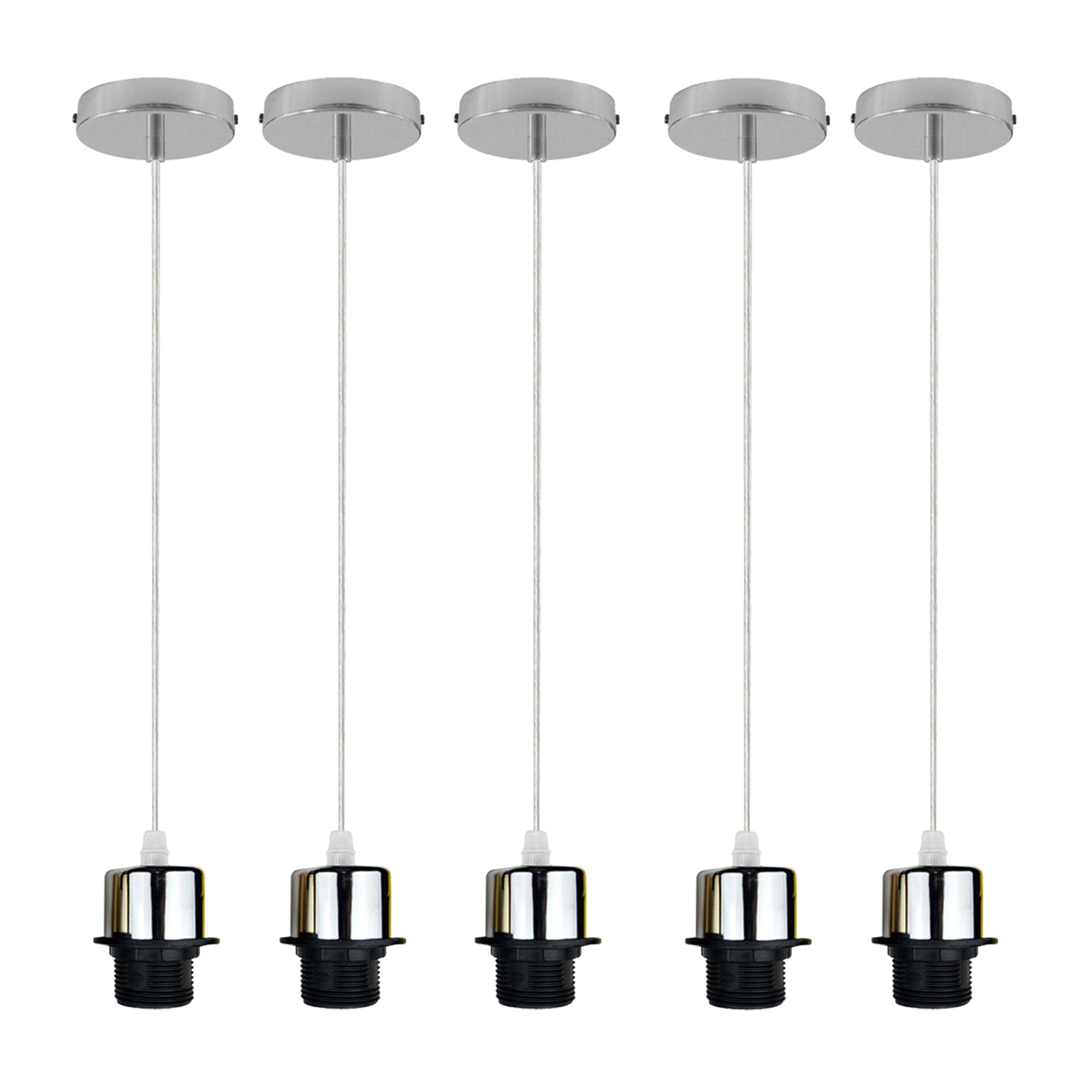 5 Pack Vintage Chrome E27 Pendant Light Holders with PVC Cable