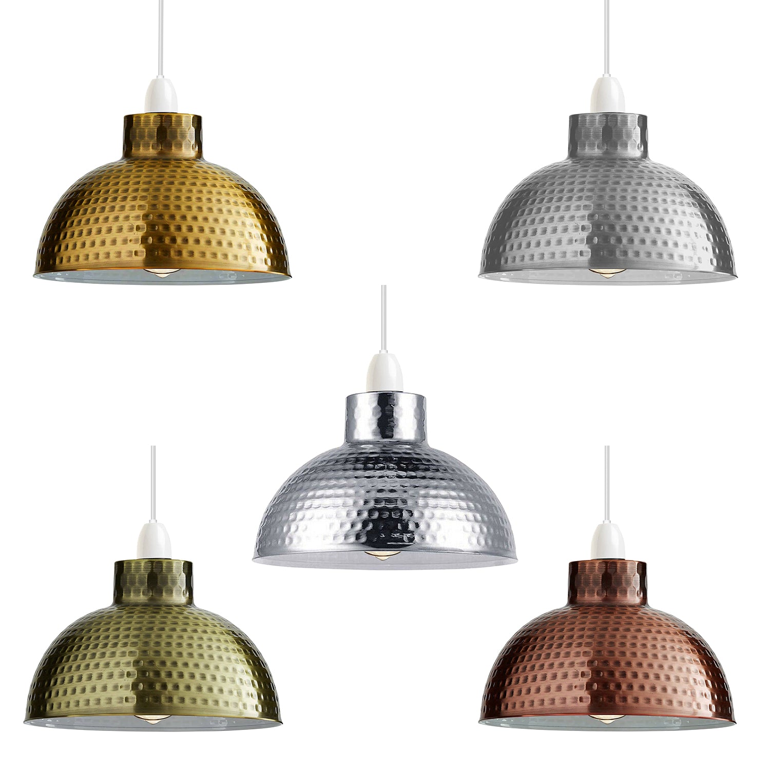 2 Pack Vintage Green Metal Dome Lamp Shades, 26cm, E27/B22 Compatible