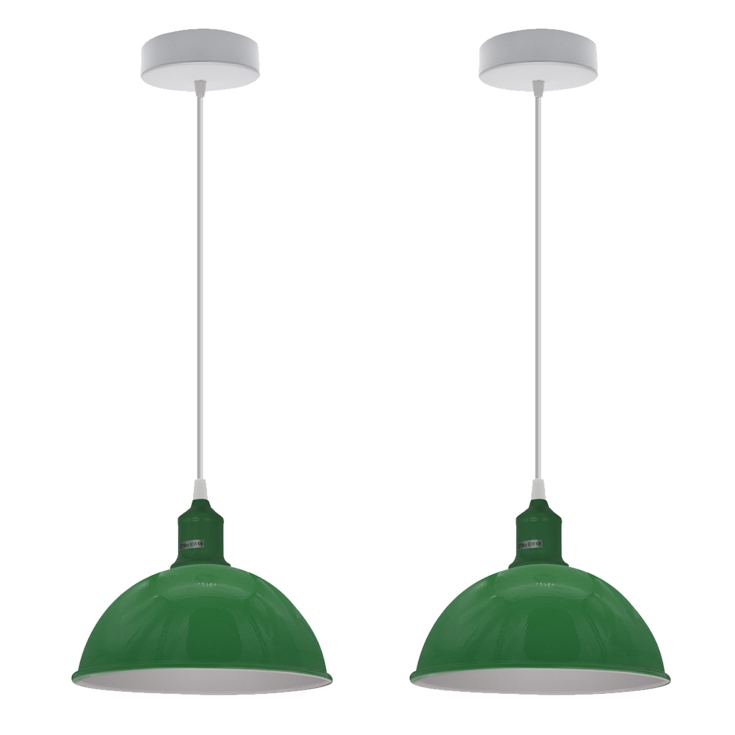 2 Pack Green Vintage Retro Dome Metal Pendant Lamp Shades, Inner White