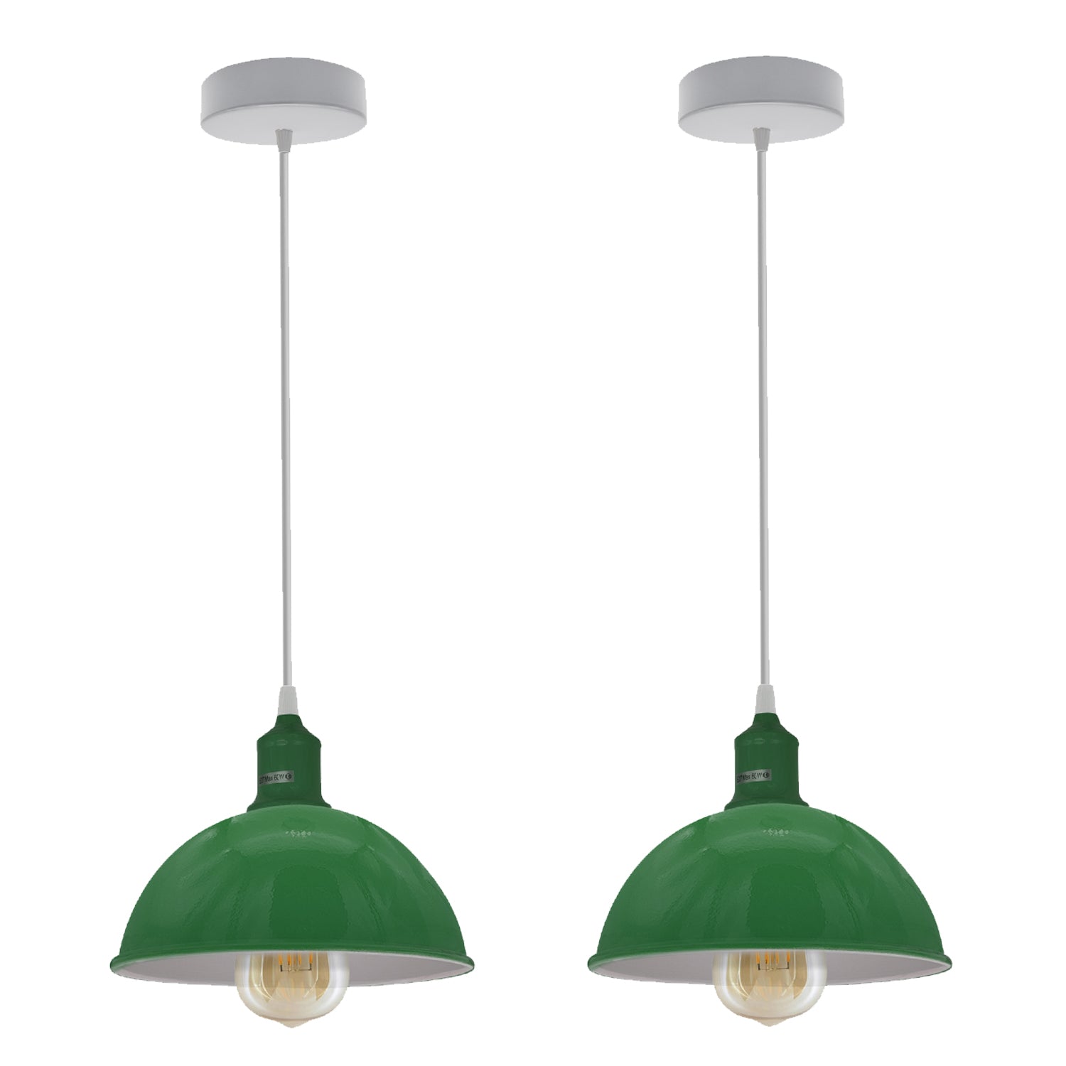 2 Pack Vintage Retro Dome Metal Pendant Light Shades, Inner White